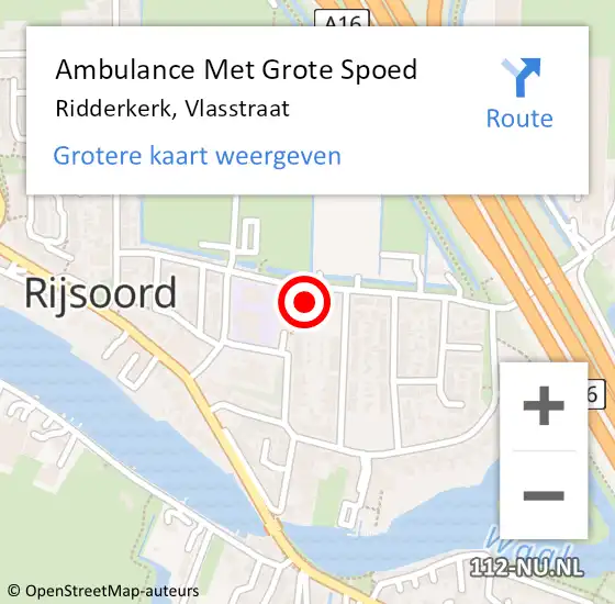 Locatie op kaart van de 112 melding: Ambulance Met Grote Spoed Naar Ridderkerk, Vlasstraat op 10 februari 2024 14:24