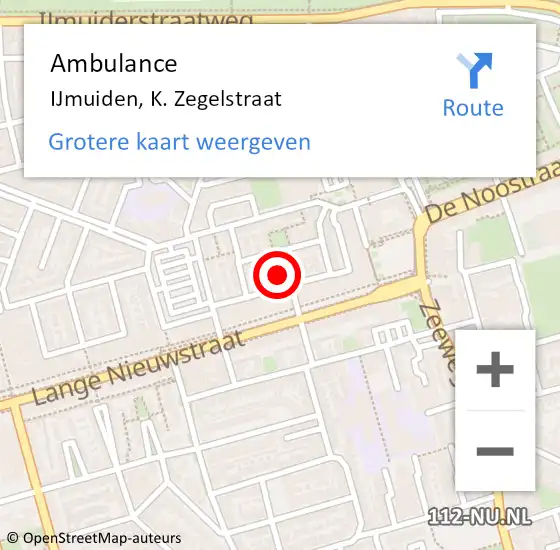 Locatie op kaart van de 112 melding: Ambulance IJmuiden, K. Zegelstraat op 10 februari 2024 14:30