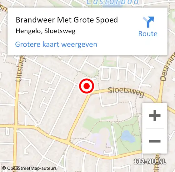 Locatie op kaart van de 112 melding: Brandweer Met Grote Spoed Naar Hengelo, Sloetsweg op 10 februari 2024 15:00