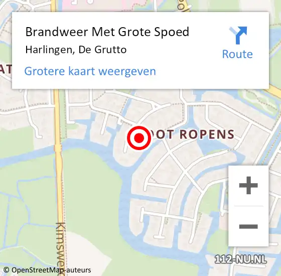 Locatie op kaart van de 112 melding: Brandweer Met Grote Spoed Naar Harlingen, De Grutto op 25 september 2014 11:55