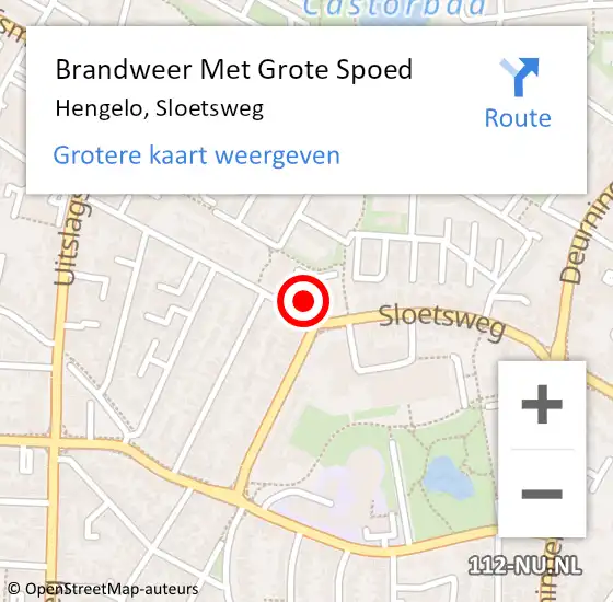 Locatie op kaart van de 112 melding: Brandweer Met Grote Spoed Naar Hengelo, Sloetsweg op 10 februari 2024 15:02