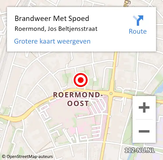 Locatie op kaart van de 112 melding: Brandweer Met Spoed Naar Roermond, Jos Beltjensstraat op 10 februari 2024 15:05