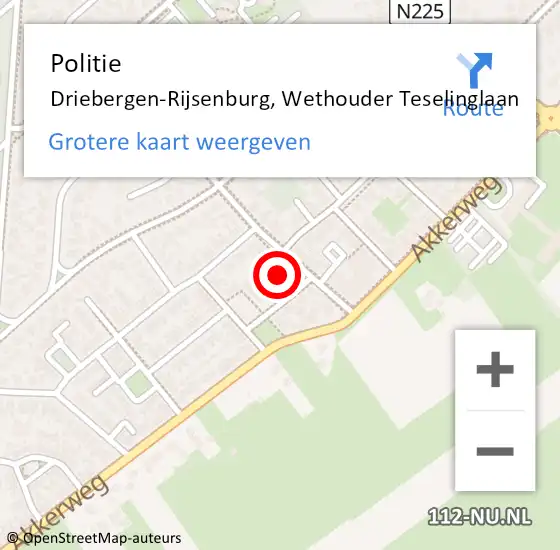 Locatie op kaart van de 112 melding: Politie Driebergen-Rijsenburg, Wethouder Teselinglaan op 10 februari 2024 15:05
