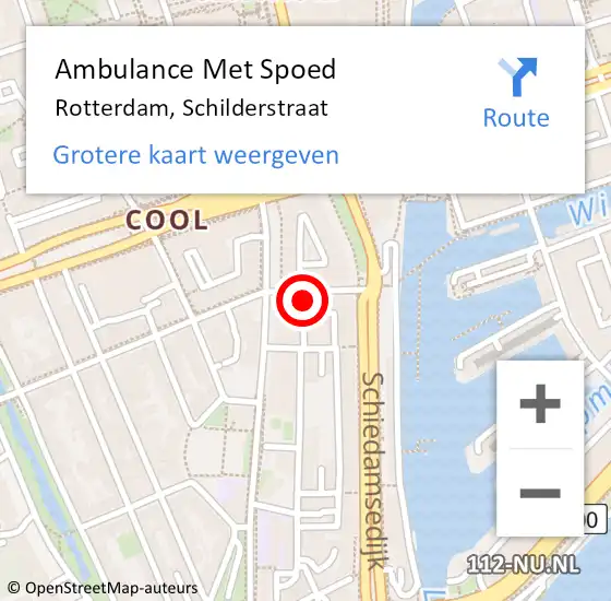 Locatie op kaart van de 112 melding: Ambulance Met Spoed Naar Rotterdam, Schilderstraat op 10 februari 2024 15:10