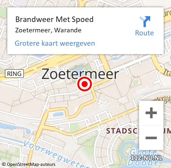 Locatie op kaart van de 112 melding: Brandweer Met Spoed Naar Zoetermeer, Warande op 10 februari 2024 15:14