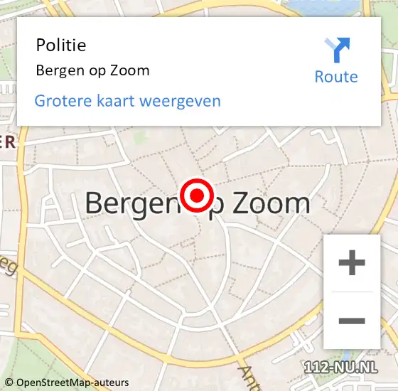 Locatie op kaart van de 112 melding: Politie Bergen op Zoom op 10 februari 2024 15:27