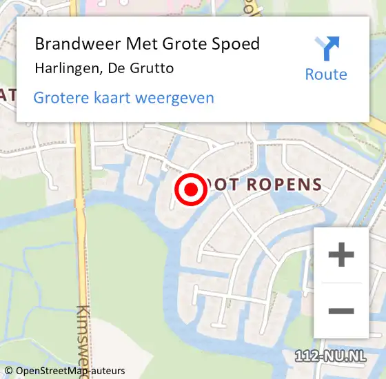 Locatie op kaart van de 112 melding: Brandweer Met Grote Spoed Naar Harlingen, De Grutto op 25 september 2014 12:00