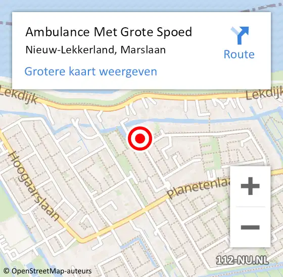 Locatie op kaart van de 112 melding: Ambulance Met Grote Spoed Naar Nieuw-Lekkerland, Marslaan op 10 februari 2024 15:55