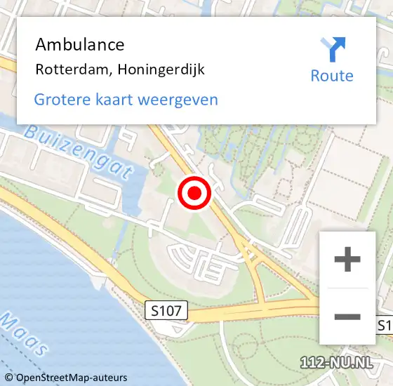 Locatie op kaart van de 112 melding: Ambulance Rotterdam, Honingerdijk op 10 februari 2024 16:06