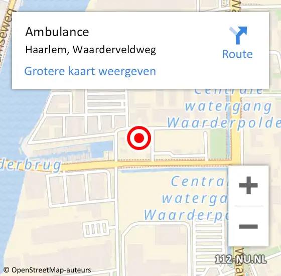 Locatie op kaart van de 112 melding: Ambulance Haarlem, Waarderveldweg op 10 februari 2024 16:12