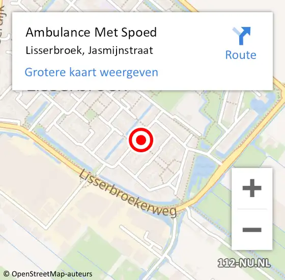 Locatie op kaart van de 112 melding: Ambulance Met Spoed Naar Lisserbroek, Jasmijnstraat op 10 februari 2024 16:18