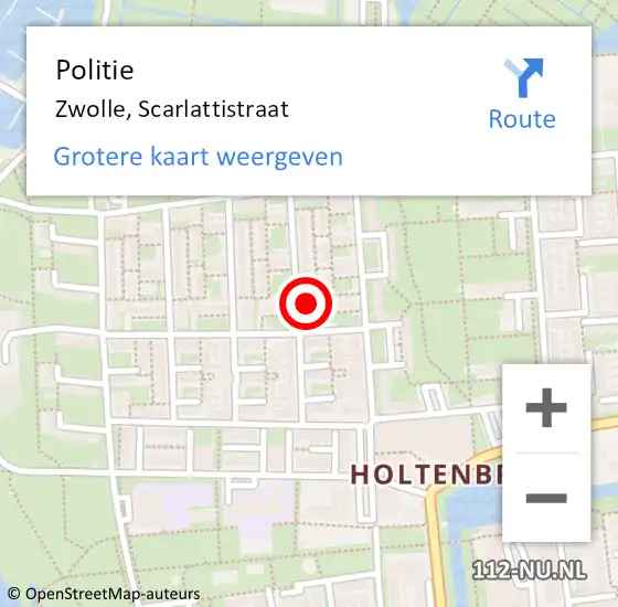 Locatie op kaart van de 112 melding: Politie Zwolle, Scarlattistraat op 10 februari 2024 16:19