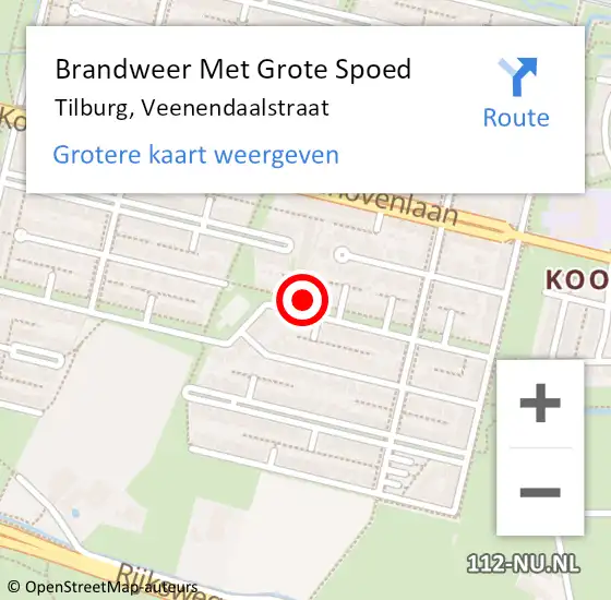 Locatie op kaart van de 112 melding: Brandweer Met Grote Spoed Naar Tilburg, Veenendaalstraat op 10 februari 2024 16:42