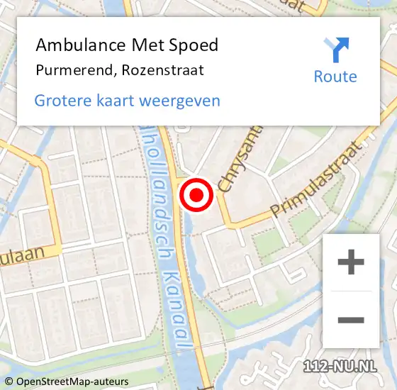 Locatie op kaart van de 112 melding: Ambulance Met Spoed Naar Purmerend, Rozenstraat op 10 februari 2024 16:49