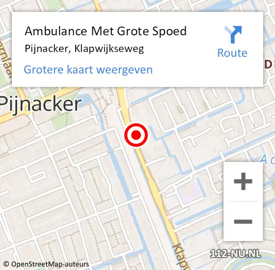 Locatie op kaart van de 112 melding: Ambulance Met Grote Spoed Naar Pijnacker, Klapwijkseweg op 10 februari 2024 16:55