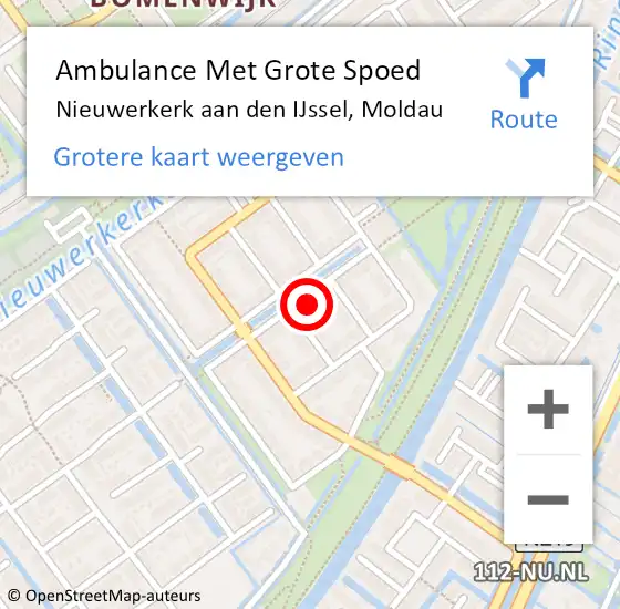 Locatie op kaart van de 112 melding: Ambulance Met Grote Spoed Naar Nieuwerkerk aan den IJssel, Moldau op 10 februari 2024 16:59