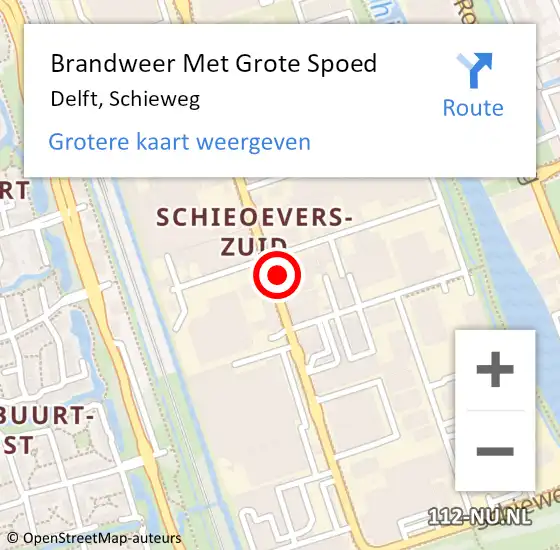 Locatie op kaart van de 112 melding: Brandweer Met Grote Spoed Naar Delft, Schieweg op 10 februari 2024 17:05