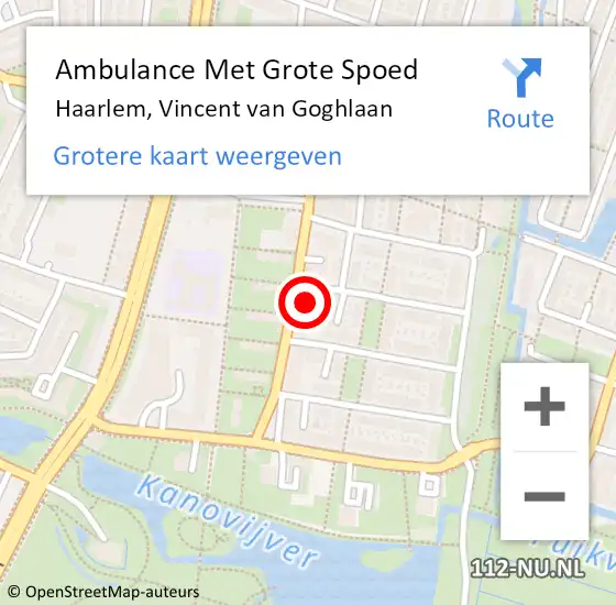 Locatie op kaart van de 112 melding: Ambulance Met Grote Spoed Naar Haarlem, Vincent van Goghlaan op 10 februari 2024 17:15