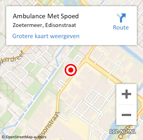 Locatie op kaart van de 112 melding: Ambulance Met Spoed Naar Zoetermeer, Edisonstraat op 10 februari 2024 17:19