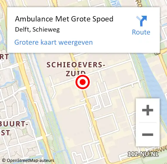 Locatie op kaart van de 112 melding: Ambulance Met Grote Spoed Naar Delft, Schieweg op 10 februari 2024 17:22