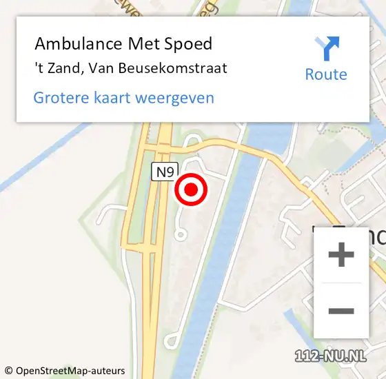 Locatie op kaart van de 112 melding: Ambulance Met Spoed Naar 't Zand, Van Beusekomstraat op 10 februari 2024 17:23