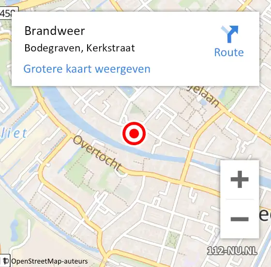 Locatie op kaart van de 112 melding: Brandweer Bodegraven, Kerkstraat op 10 februari 2024 17:25
