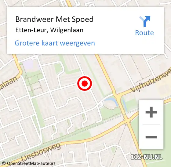 Locatie op kaart van de 112 melding: Brandweer Met Spoed Naar Etten-Leur, Wilgenlaan op 10 februari 2024 17:47