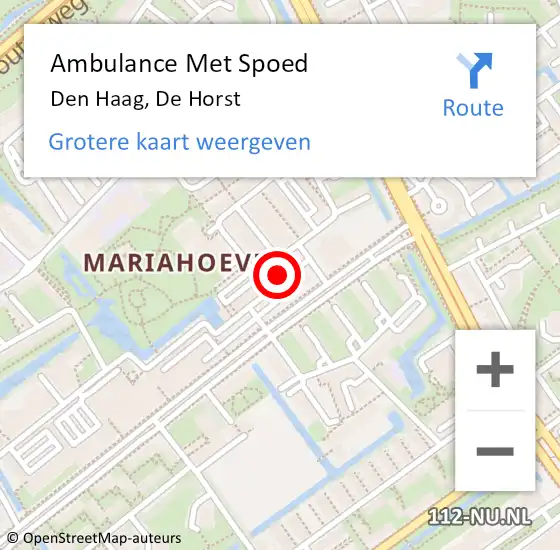 Locatie op kaart van de 112 melding: Ambulance Met Spoed Naar Den Haag, De Horst op 10 februari 2024 17:51