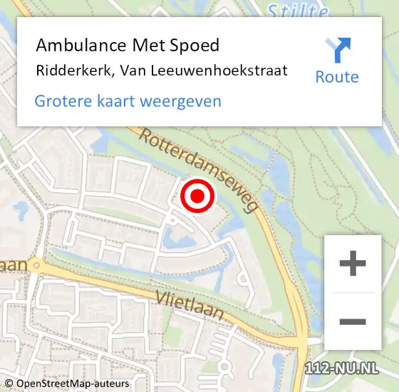Locatie op kaart van de 112 melding: Ambulance Met Spoed Naar Ridderkerk, Van Leeuwenhoekstraat op 10 februari 2024 18:05