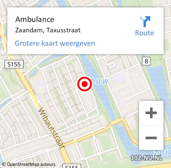 Locatie op kaart van de 112 melding: Ambulance Zaandam, Taxusstraat op 10 februari 2024 18:07