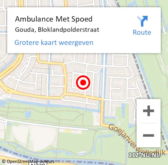 Locatie op kaart van de 112 melding: Ambulance Met Spoed Naar Gouda, Bloklandpolderstraat op 10 februari 2024 18:28