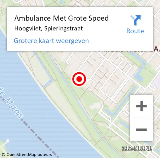 Locatie op kaart van de 112 melding: Ambulance Met Grote Spoed Naar Hoogvliet, Spieringstraat op 10 februari 2024 18:47