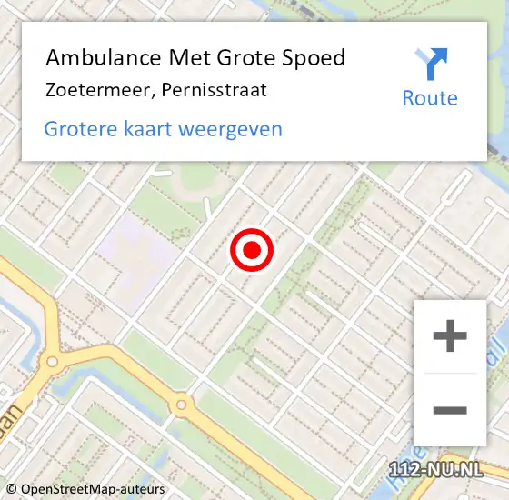 Locatie op kaart van de 112 melding: Ambulance Met Grote Spoed Naar Zoetermeer, Pernisstraat op 10 februari 2024 18:54