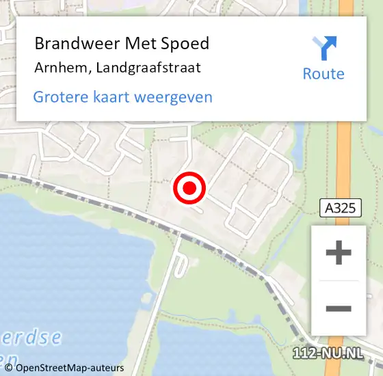 Locatie op kaart van de 112 melding: Brandweer Met Spoed Naar Arnhem, Landgraafstraat op 10 februari 2024 19:08