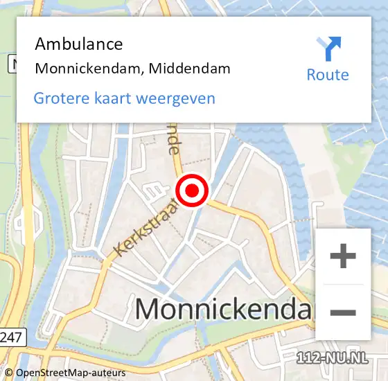 Locatie op kaart van de 112 melding: Ambulance Monnickendam, Middendam op 10 februari 2024 19:08