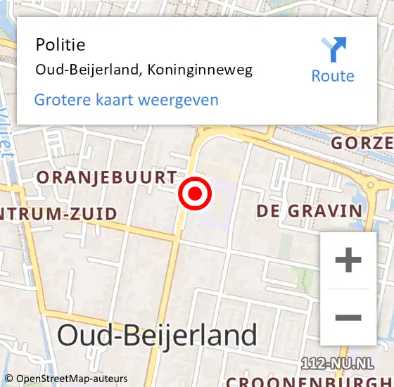 Locatie op kaart van de 112 melding: Politie Oud-Beijerland, Koninginneweg op 10 februari 2024 19:17