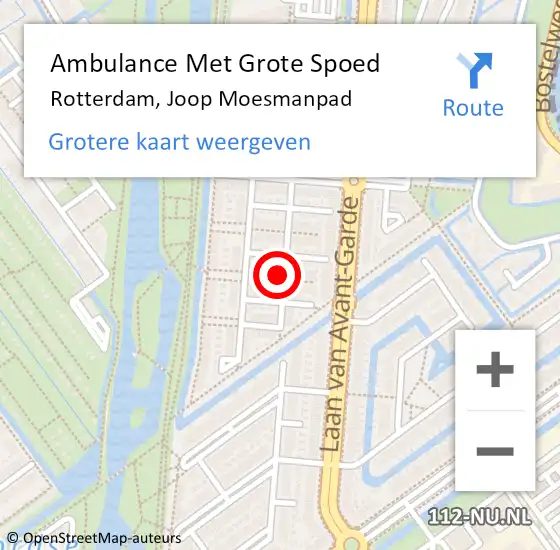 Locatie op kaart van de 112 melding: Ambulance Met Grote Spoed Naar Rotterdam, Joop Moesmanpad op 10 februari 2024 19:31