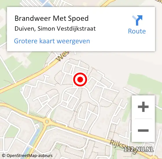 Locatie op kaart van de 112 melding: Brandweer Met Spoed Naar Duiven, Simon Vestdijkstraat op 10 februari 2024 19:38