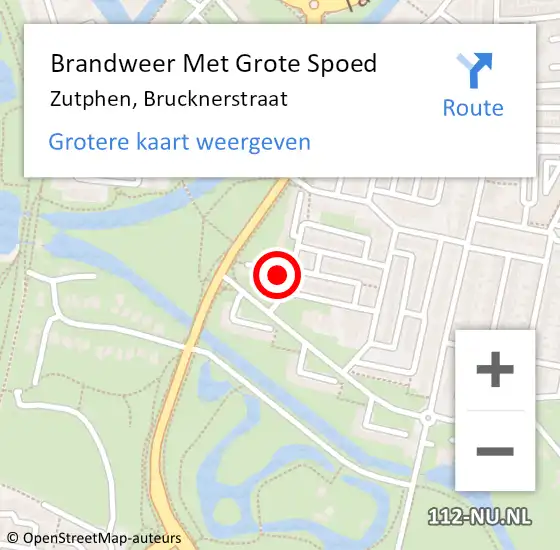 Locatie op kaart van de 112 melding: Brandweer Met Grote Spoed Naar Zutphen, Brucknerstraat op 10 februari 2024 19:51