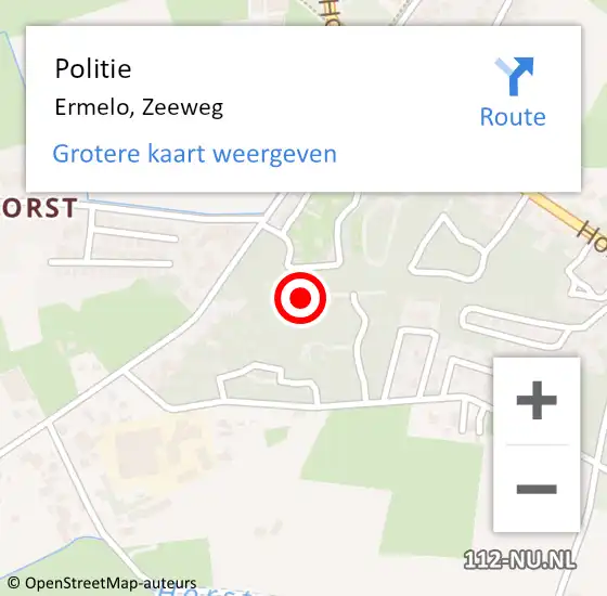 Locatie op kaart van de 112 melding: Politie Ermelo, Zeeweg op 10 februari 2024 20:16