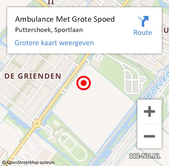 Locatie op kaart van de 112 melding: Ambulance Met Grote Spoed Naar Puttershoek, Sportlaan op 10 februari 2024 20:18