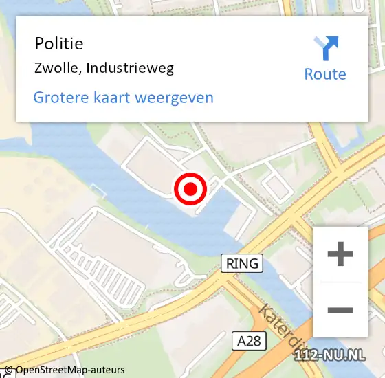 Locatie op kaart van de 112 melding: Politie Zwolle, Industrieweg op 10 februari 2024 20:29