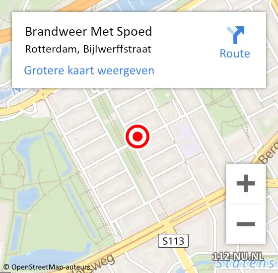 Locatie op kaart van de 112 melding: Brandweer Met Spoed Naar Rotterdam, Bijlwerffstraat op 10 februari 2024 20:47