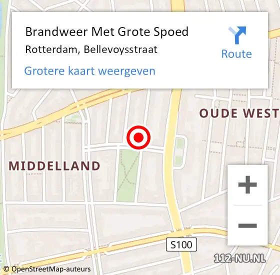Locatie op kaart van de 112 melding: Brandweer Met Grote Spoed Naar Rotterdam, Bellevoysstraat op 10 februari 2024 20:48
