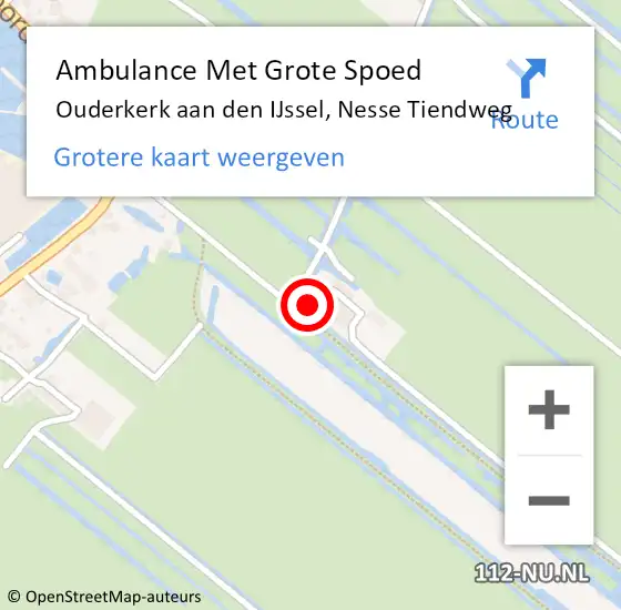Locatie op kaart van de 112 melding: Ambulance Met Grote Spoed Naar Ouderkerk aan den IJssel, Nesse Tiendweg op 10 februari 2024 20:57