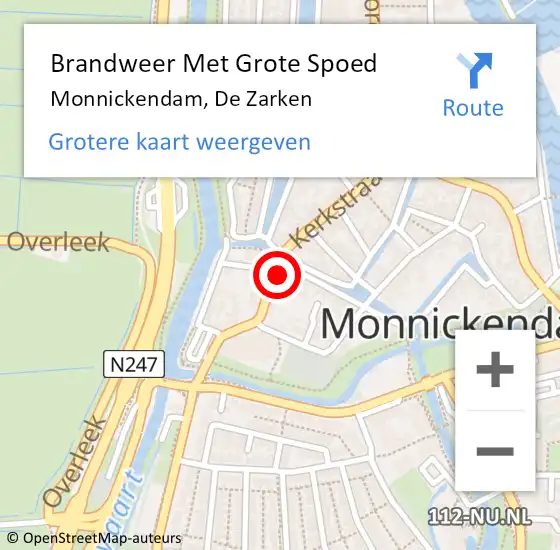 Locatie op kaart van de 112 melding: Brandweer Met Grote Spoed Naar Monnickendam, De Zarken op 10 februari 2024 21:13