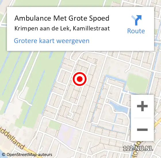 Locatie op kaart van de 112 melding: Ambulance Met Grote Spoed Naar Krimpen aan de Lek, Kamillestraat op 10 februari 2024 21:34