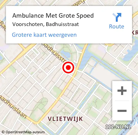 Locatie op kaart van de 112 melding: Ambulance Met Grote Spoed Naar Voorschoten, Badhuisstraat op 10 februari 2024 22:11