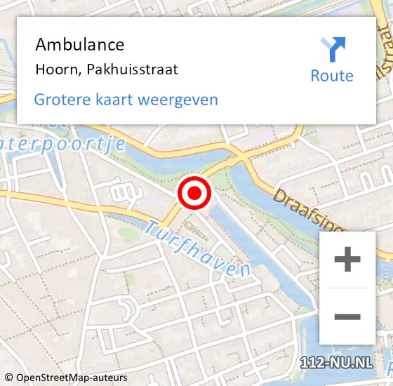 Locatie op kaart van de 112 melding: Ambulance Hoorn, Pakhuisstraat op 10 februari 2024 22:19