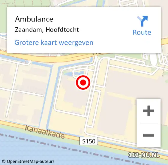 Locatie op kaart van de 112 melding: Ambulance Zaandam, Hoofdtocht op 10 februari 2024 22:24